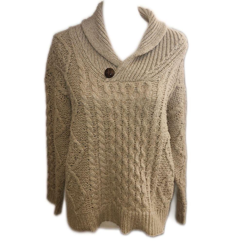 Hem & Thread Cozy Cable Knit Sweater - Cream Beige, Small